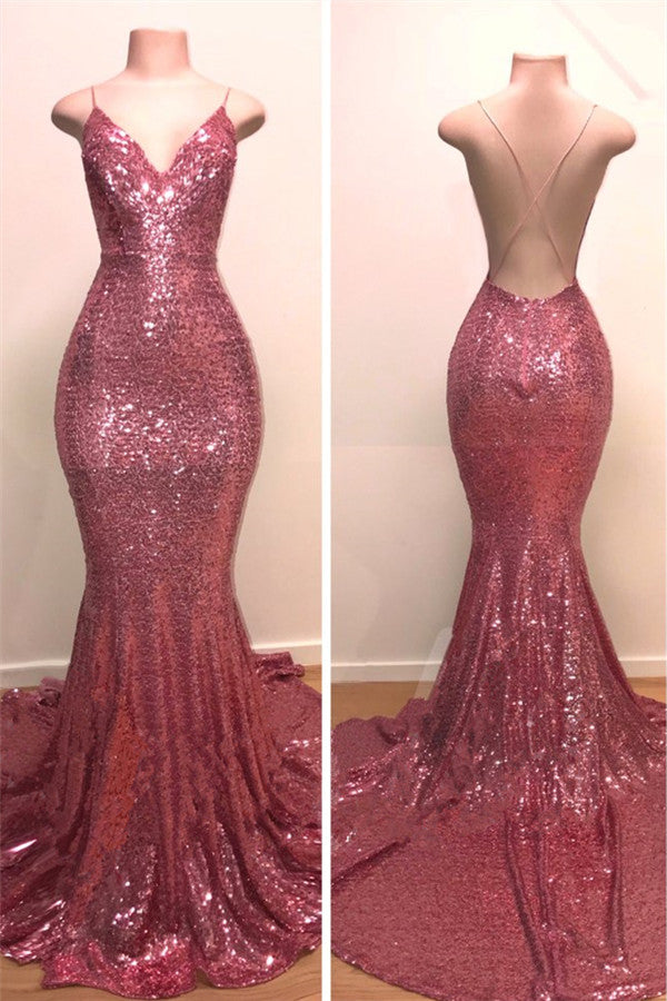 V-Neck Sequins Mermaid Evening Dress