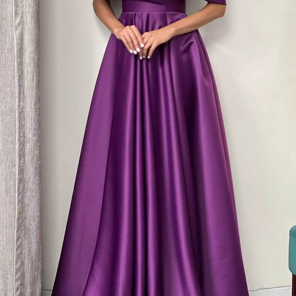 Purple Off-the-Shoulder A-Line Prom Dress with Pockets