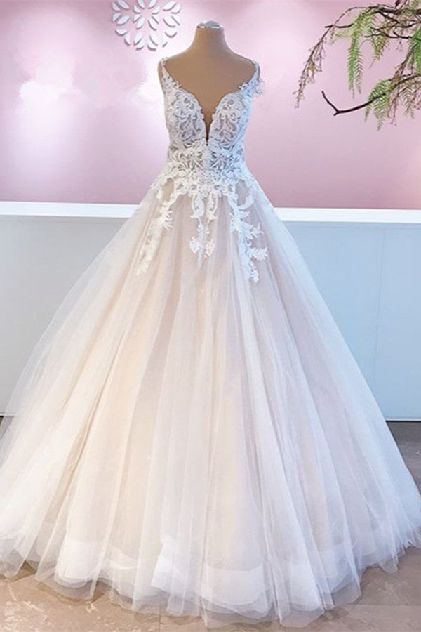 Sweetheart Backless A-Line Wedding Dress with Ruffles, Lace Appliques, and Tulle