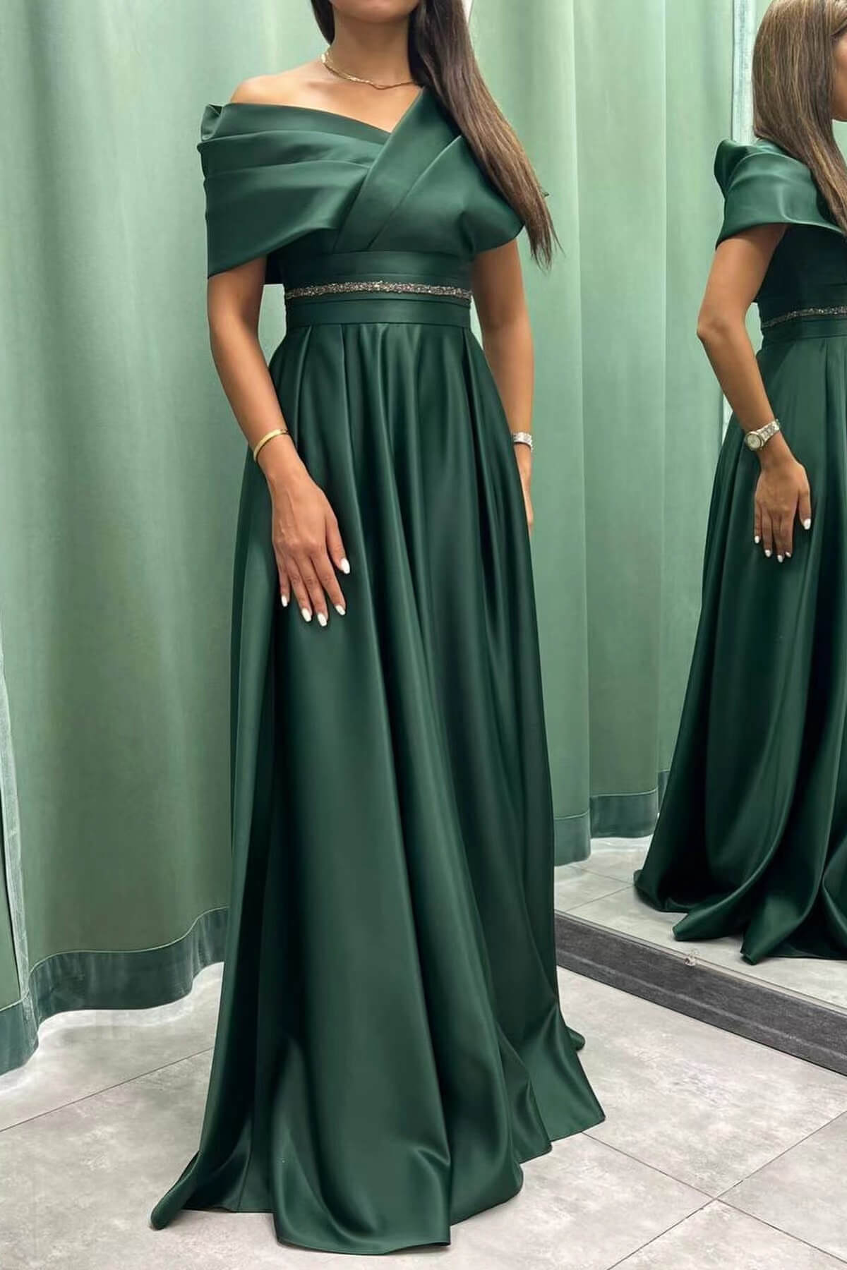 Elegant Off-the-Shoulder Long Evening Dress Pleated and On Sale