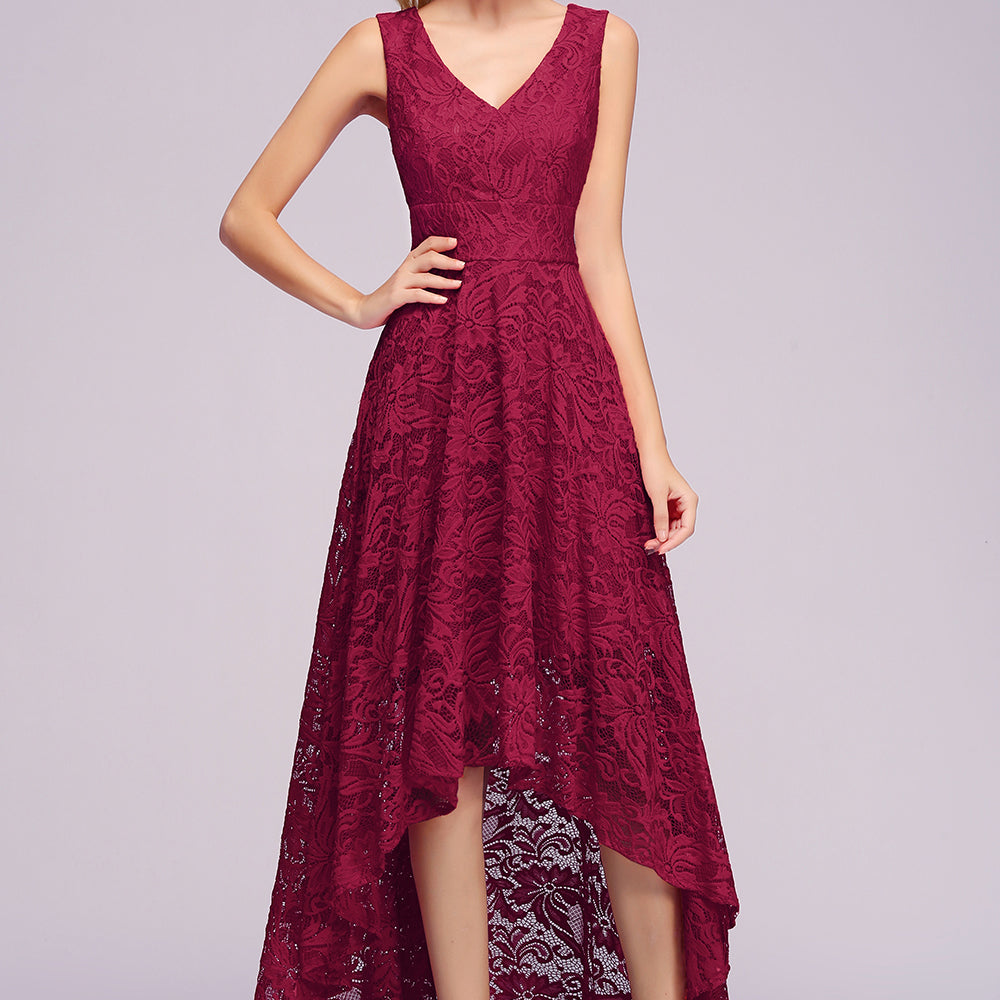 
                      
                        27prom Burgundy A-line Hi-lo V-neck Lace Dresses
                      
                    