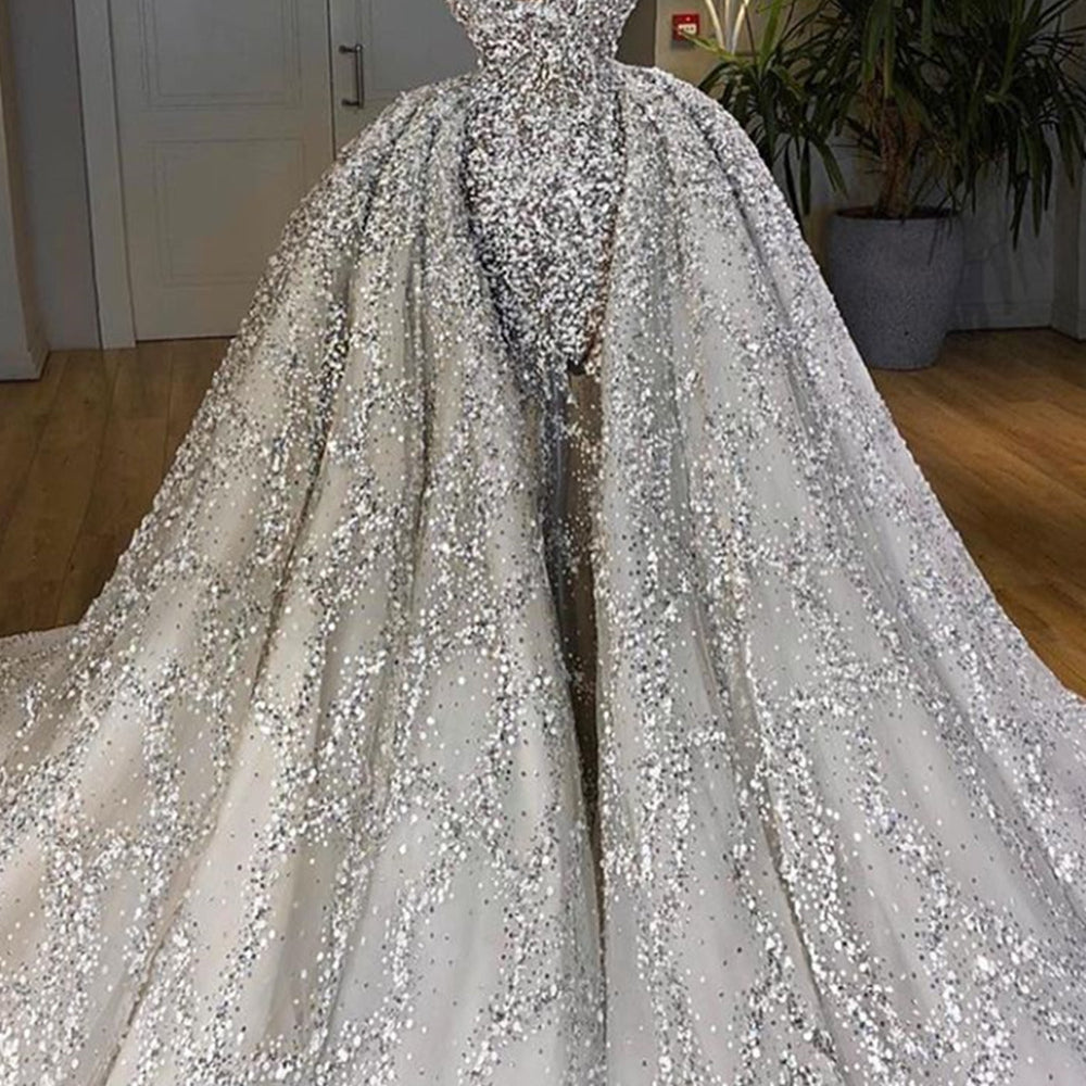 Brilliant Sweetheart Sequin Mermaid Wedding Dress with Ruffle Train