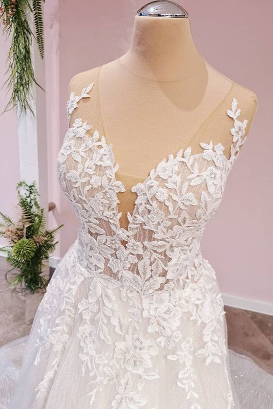 
                      
                        Sweetheart A-Line Backless Wedding Dress with Lace Appliques and Tulle
                      
                    