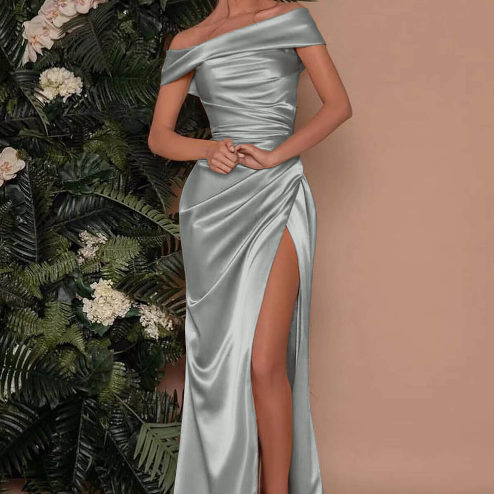 
                      
                        622. Champagne Off-The-Shoulder Charmeuse Prom Dress with Split Mermaid
                      
                    