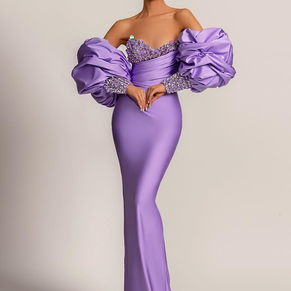 
                      
                        Purple Mermaid Prom Dress with Bubble Sleeves
                      
                    