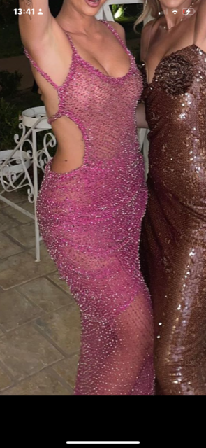 
                      
                        Sexy Pink Round Neck Sequin Prom Dress
                      
                    