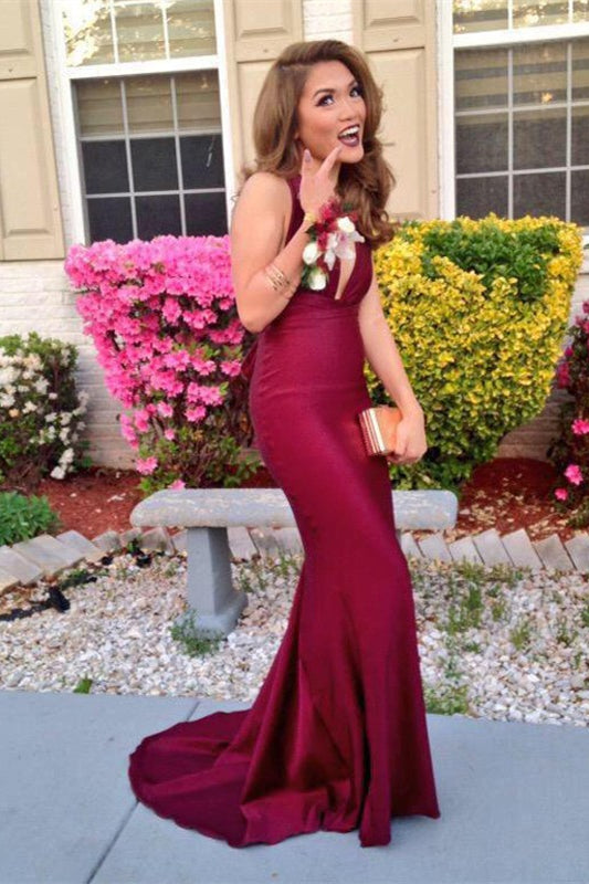 
                      
                        Burgundy V-Neck Sleeveless Prom Dress
                      
                    