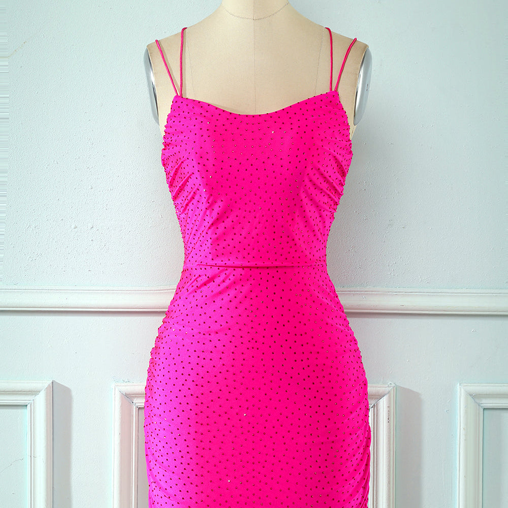 Rose Pink Lace-Up Tight Homecoming Dress