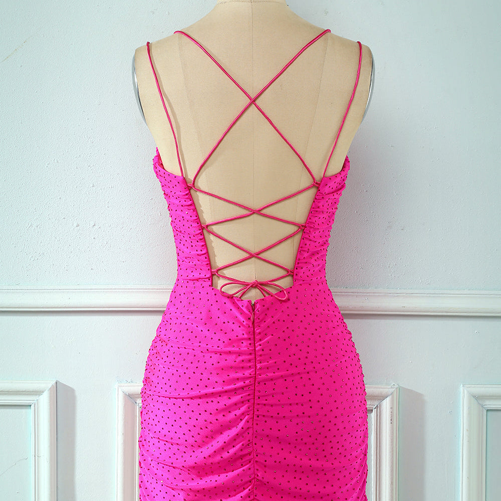 
                      
                        Rose Pink Lace-Up Tight Homecoming Dress
                      
                    