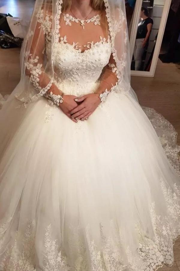 Long Sleeves A-Line Sweetheart Tulle Wedding Dress With Sleeves