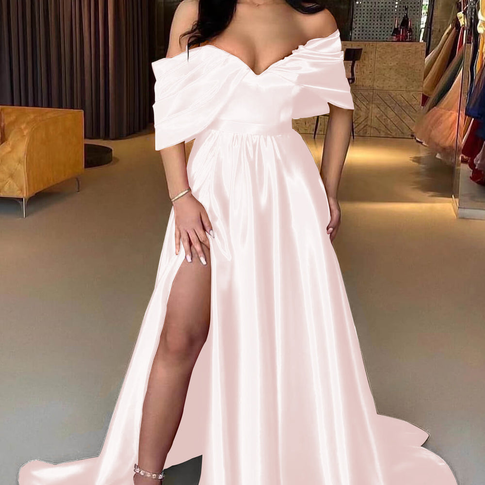 
                      
                        Red Off-The-Shoulder A-Line Prom Dress with Split
                      
                    