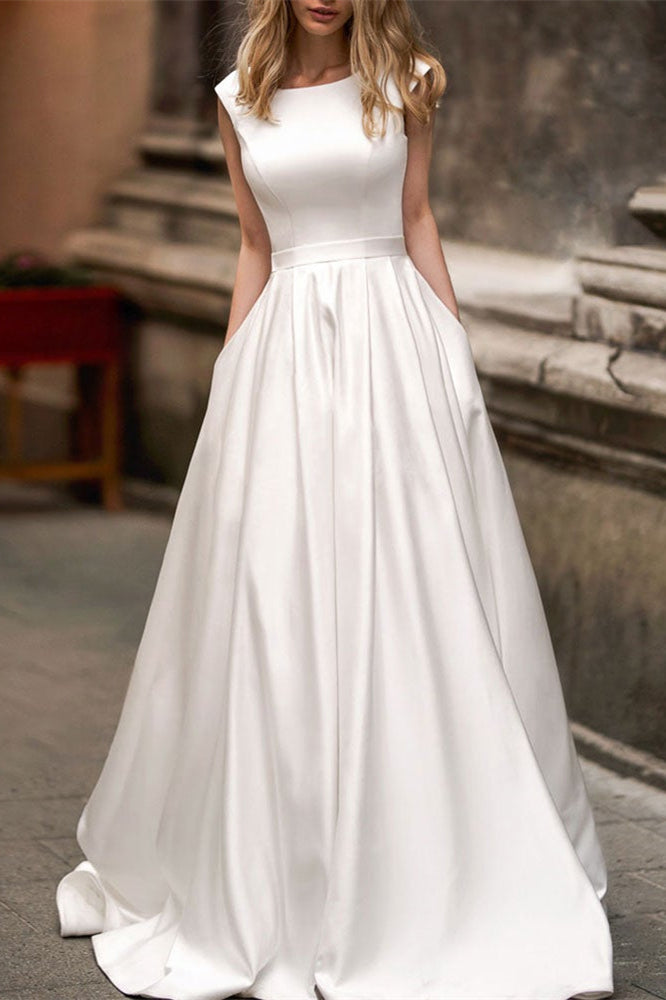 Cap Sleeve Wedding Dress with Pockets