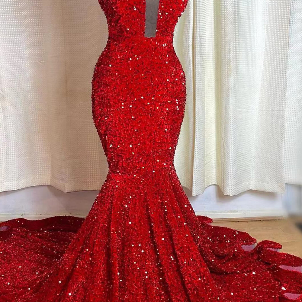 
                      
                        Red Sequins Sleeveless Mermaid Prom Dress with Sweetheart Elegant
                      
                    