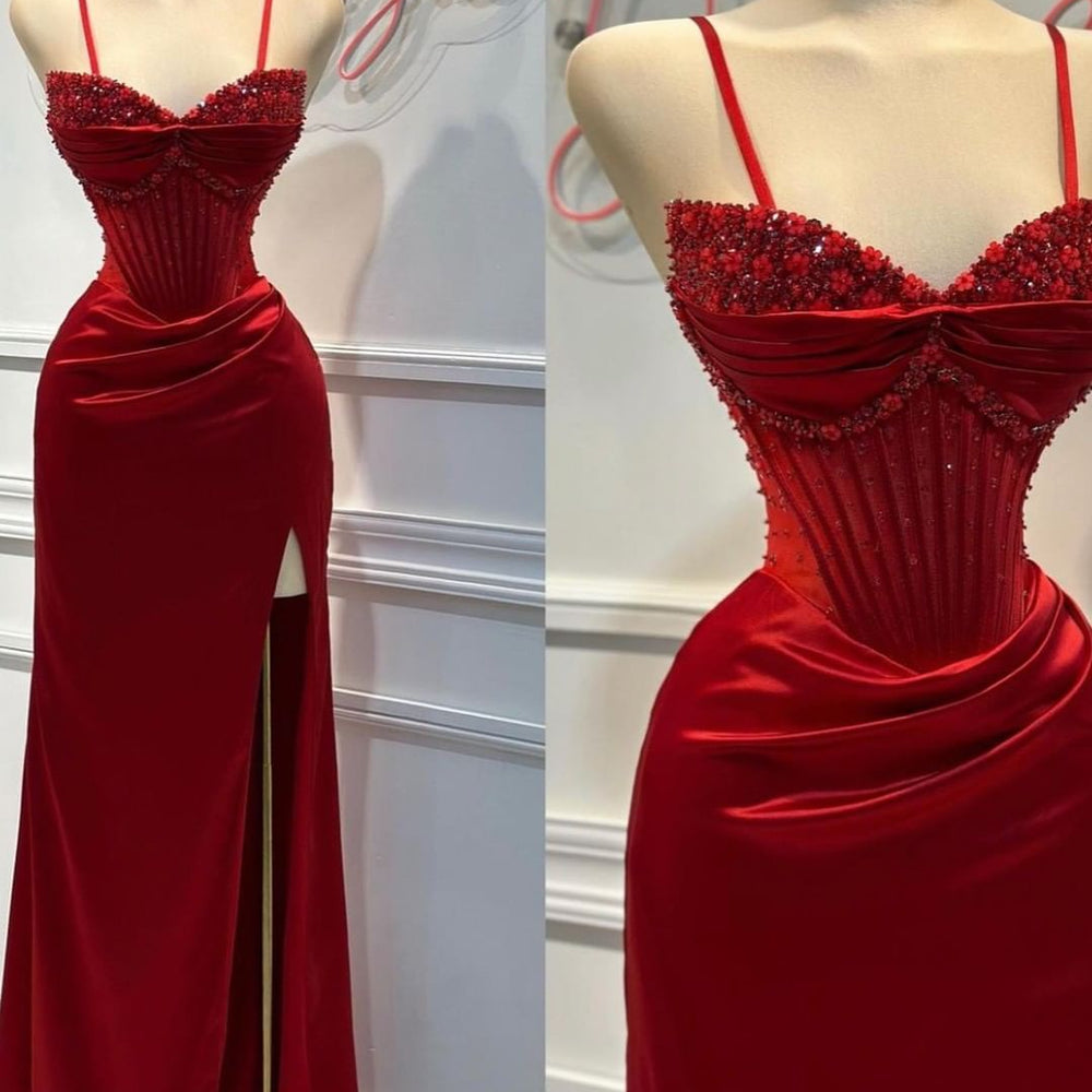 
                      
                        Fashion Red Spaghetti Strap Split Mermaid Prom Dress
                      
                    