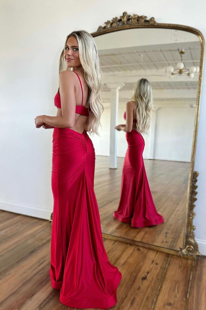 
                      
                        Simple Red Spaghetti Strap Long Mermaid Prom Dress with Taping Detail
                      
                    