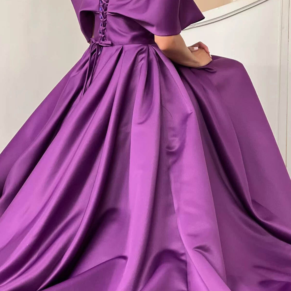 
                      
                        Purple Off-the-Shoulder A-Line Prom Dress with Pockets
                      
                    