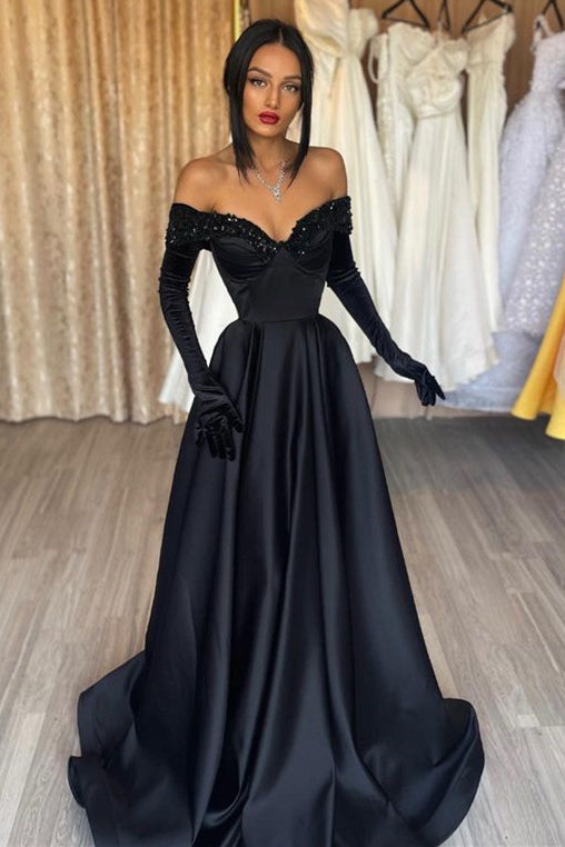 Black Off-the-Shoulder Mermaid Prom Dress with Gloves