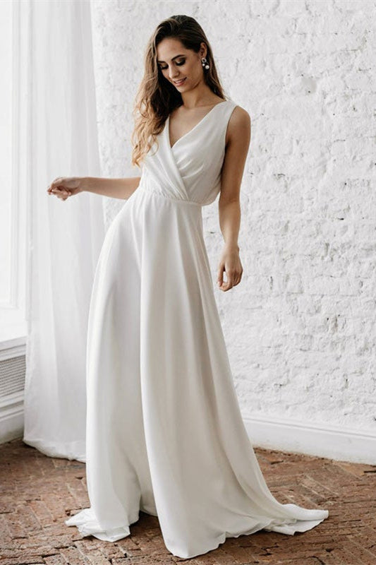 V-Neck Sleeveless Long Wedding Dress