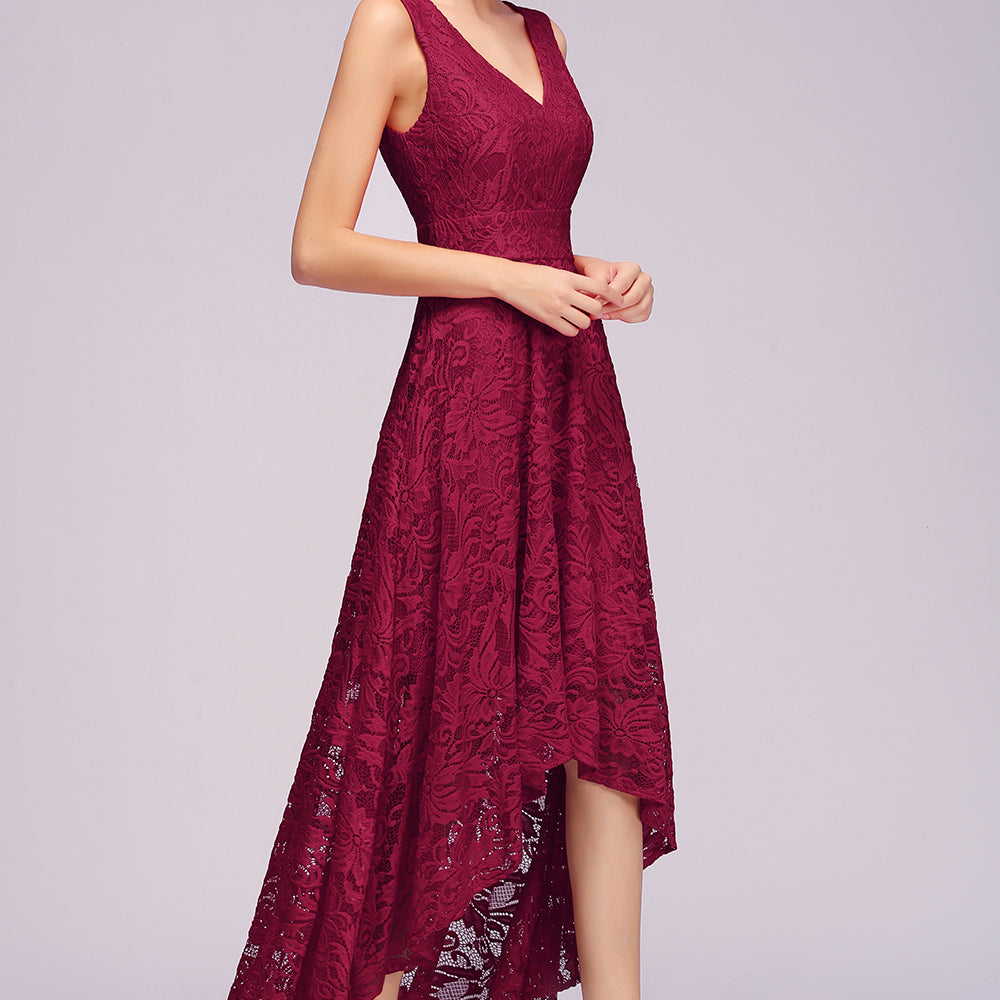 
                      
                        27prom Burgundy A-line Hi-lo V-neck Lace Dresses
                      
                    