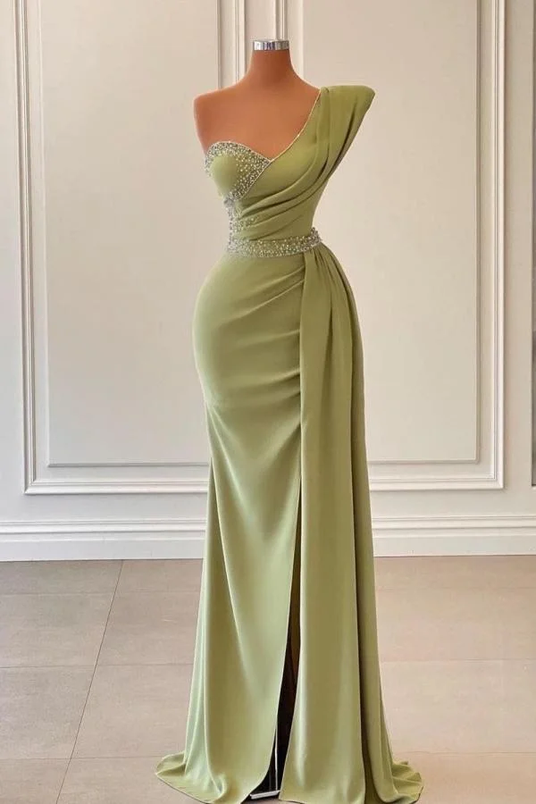 
                      
                        Sage One-Shoulder Mermaid Prom Dress with Beadings and Split
                      
                    