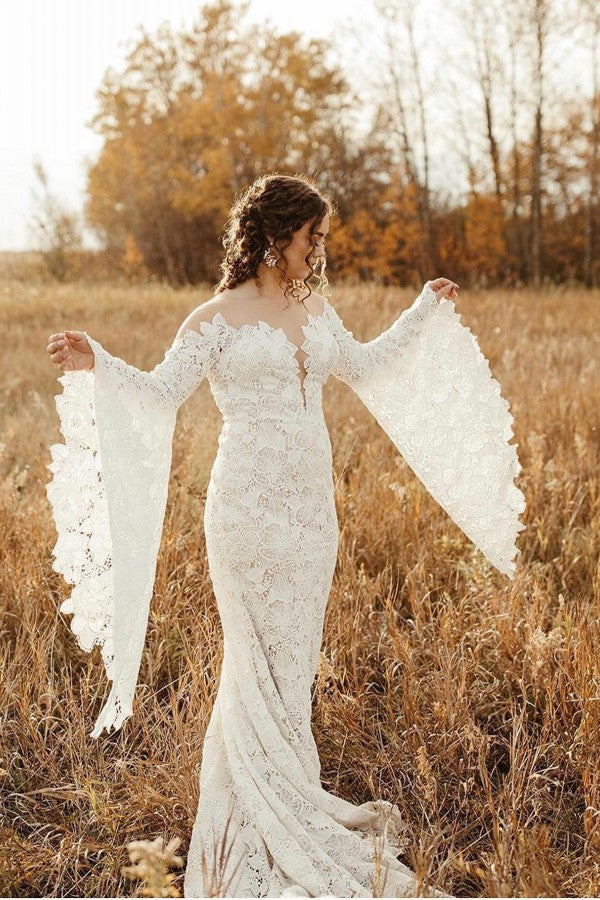 Long Sleeve Floor-Length Mermaid Wedding Dress with Lace