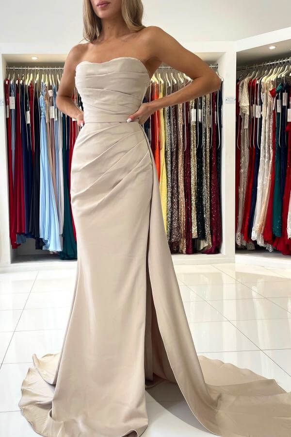 Elegant Strapless Mermaid Evening Dress with Split