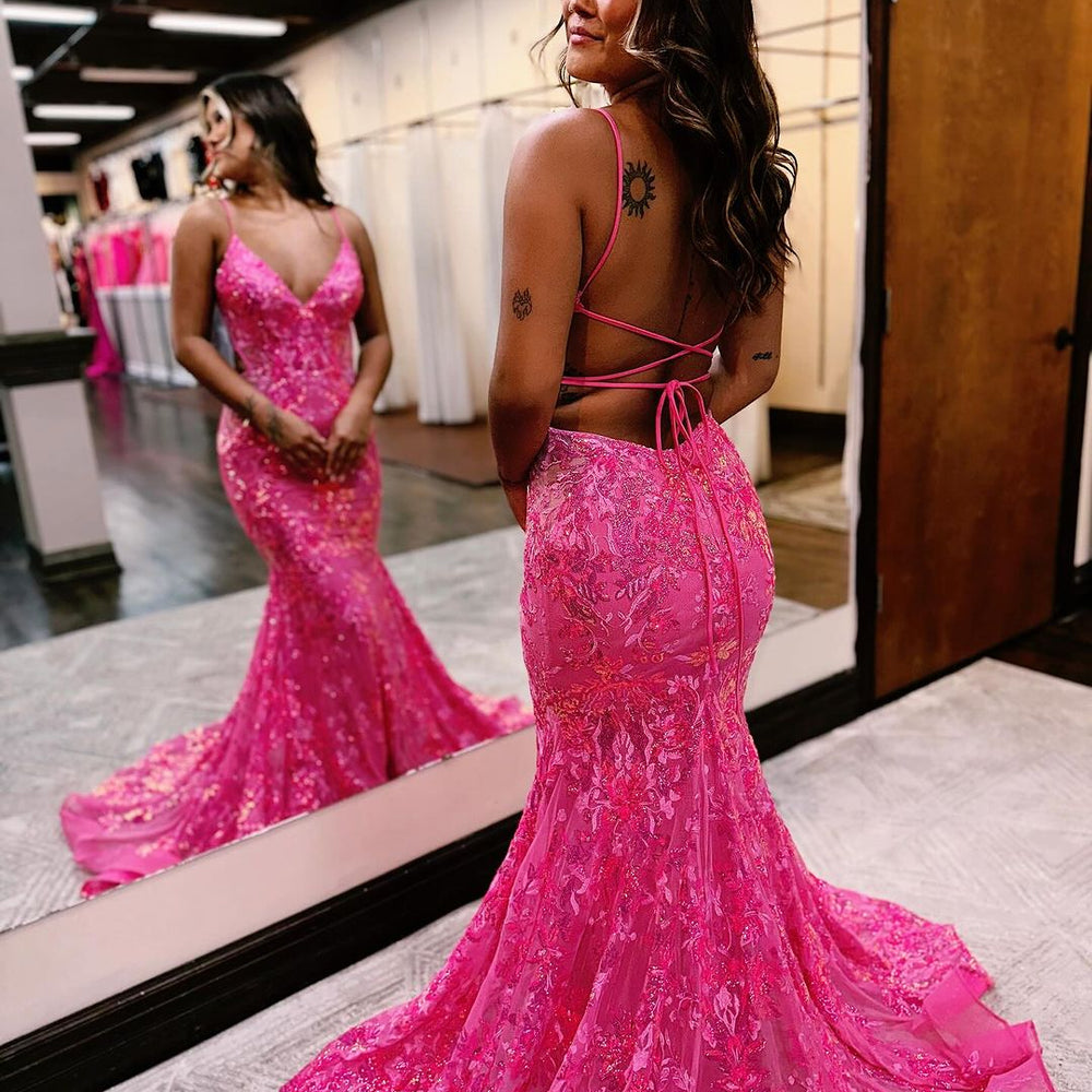 
                      
                        Pink Sequins Mermaid Prom Dress Sleeveless Backless Spaghetti Straps
                      
                    