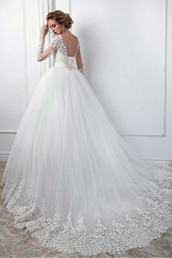 
                      
                        Ball Gown Long Sleeve Jewel Wedding Dress with Tulle Lace
                      
                    