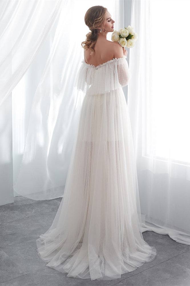 
                      
                        Off-the-Shoulder Tulle Beach Wedding Dress
                      
                    