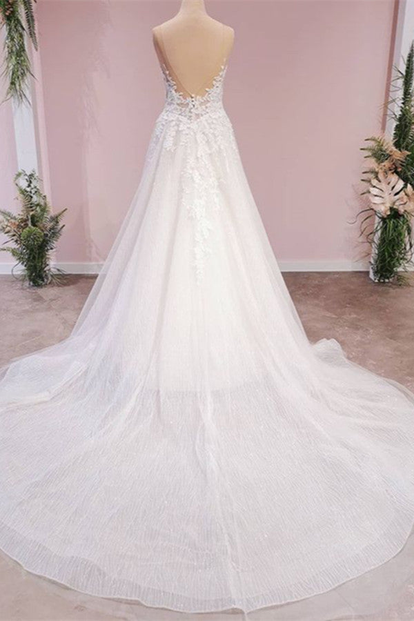 
                      
                        Sweetheart A-Line Backless Wedding Dress with Lace Appliques and Tulle
                      
                    