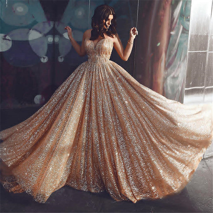 
                      
                        Gold Sequins Long Prom Dress
                      
                    