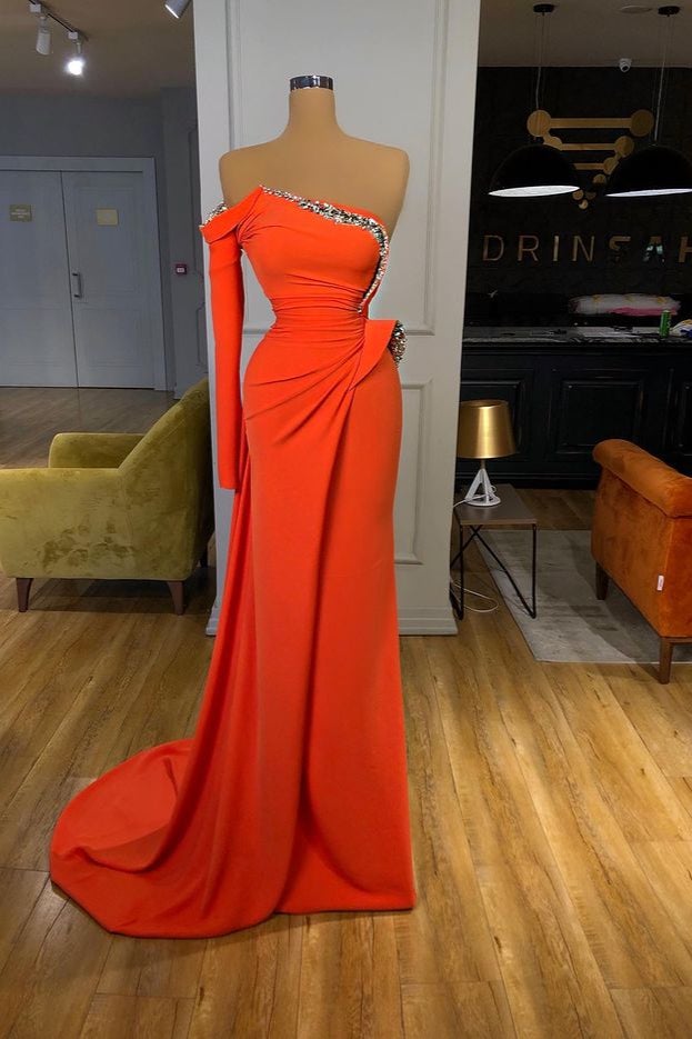 Orange Long Sleeves Mermaid Prom Dress with Sequins