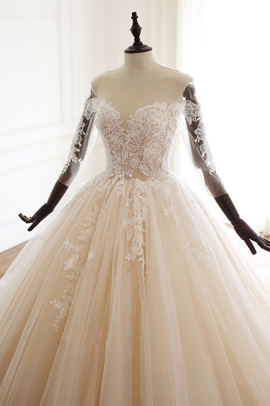 
                      
                        Sweetheart Long Sleeve Ball Gown Wedding Dress with Tulle Lace
                      
                    