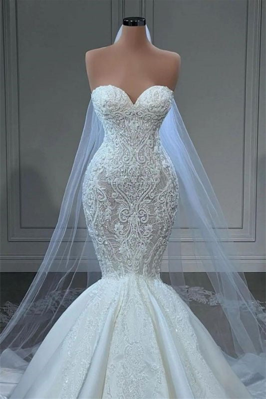 
                      
                        Beautiful Sweetheart Mermaid Wedding Dress with Lace Appliques Bridal Gowns on Sale
                      
                    