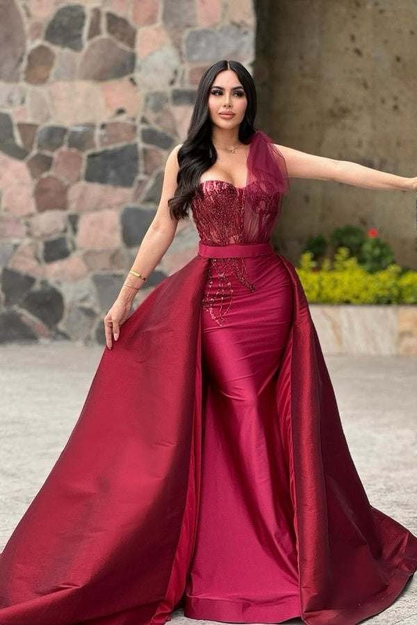 Red Long A-Line Prom Dress with Sequin Beads