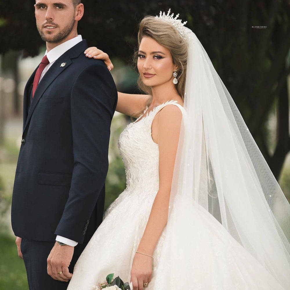 
                      
                        Long Princess V-Neck Wedding Dress with Tulle Lace
                      
                    