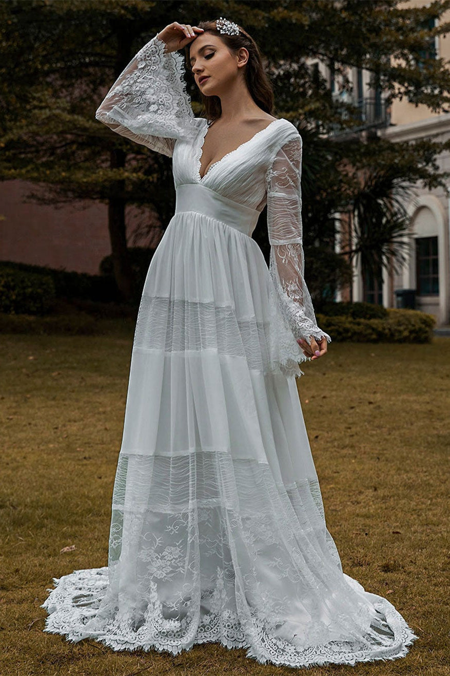 Long Sleeve Lace Boho Wedding Dress