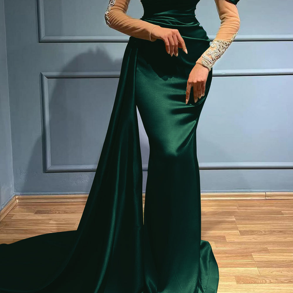 
                      
                        High Neck Mermaid Long Sleeves Appliques Evening Dress Long with Ruffles
                      
                    