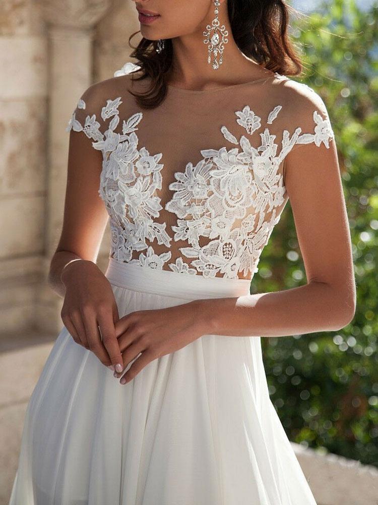 
                      
                        Lace Applique Beach Wedding Dress with Slit
                      
                    