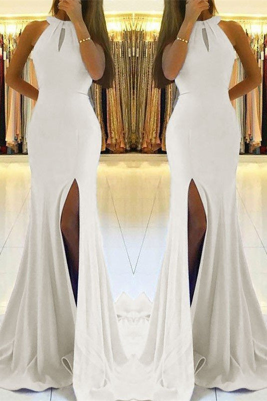 White Mermaid Prom Dress with Split