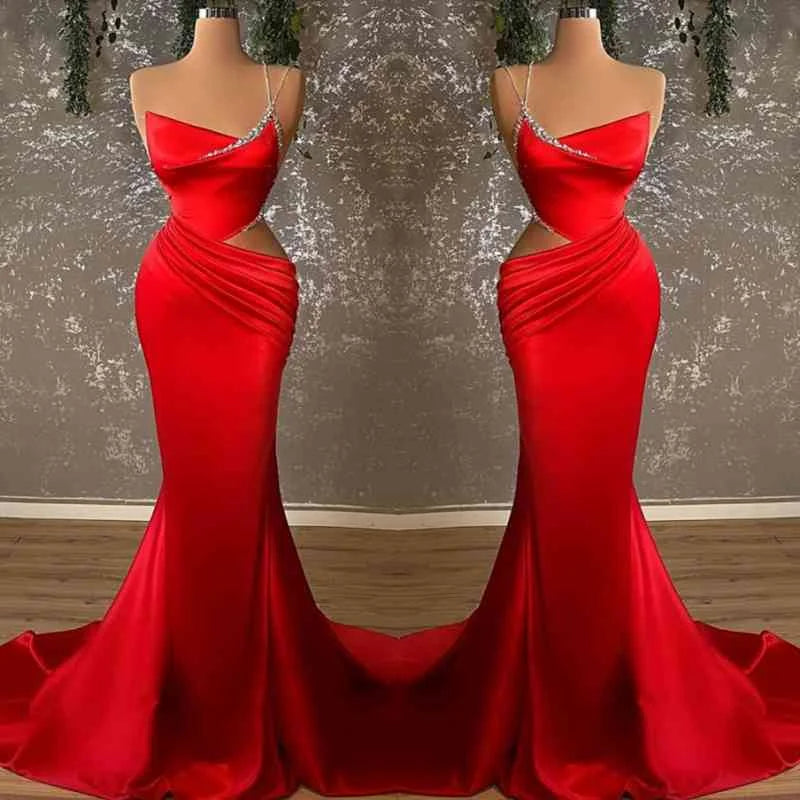 
                      
                        One-Shoulder Spaghetti-Strap Red Slim Mermaid Prom Dress
                      
                    