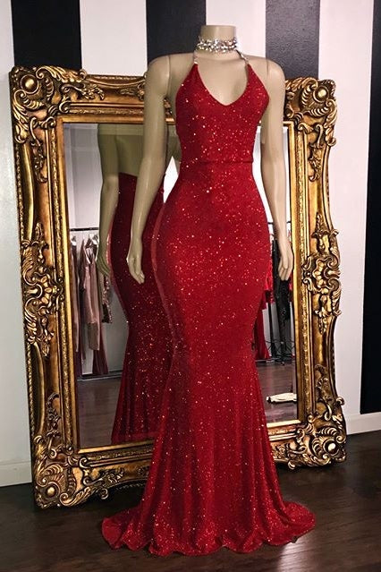 Sleeveless Red Mermaid Prom Dress with Sequins