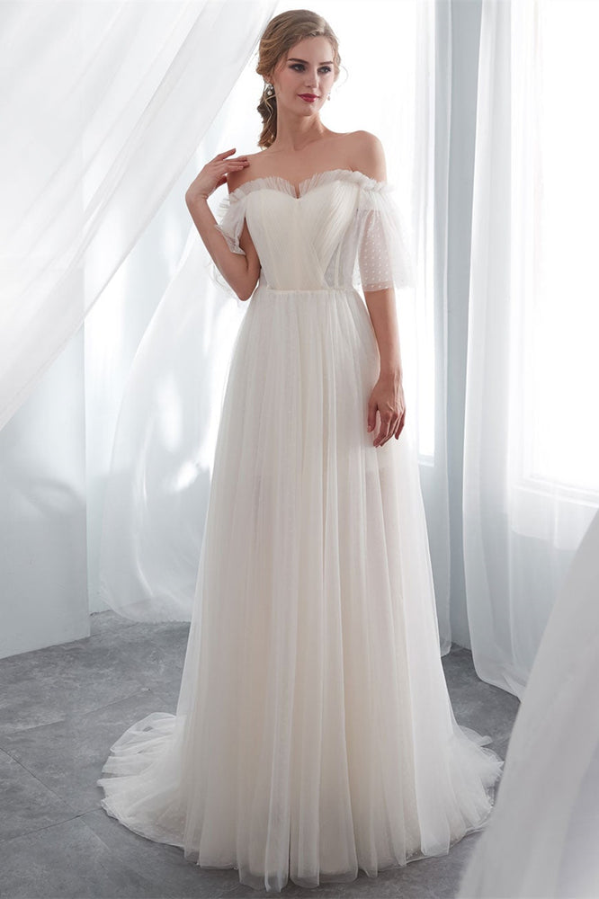 Off-the-Shoulder Tulle Beach Wedding Dress