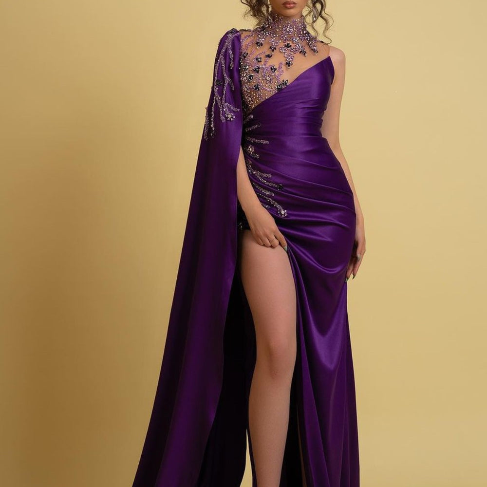 Regency Charmeuse One Shoulder Prom Dress with Ruched Beads