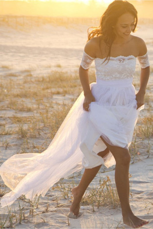 Beach Tulle Lace Wedding Dress