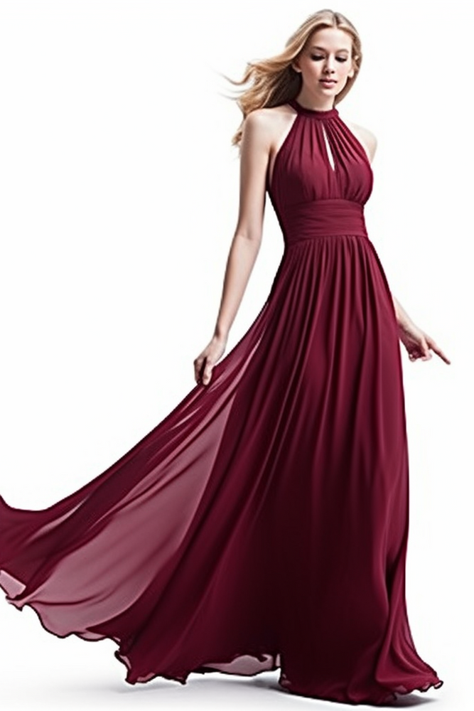 
                      
                        Purple Halter Sleeveless Long Chiffon Prom Dress with Pleats
                      
                    