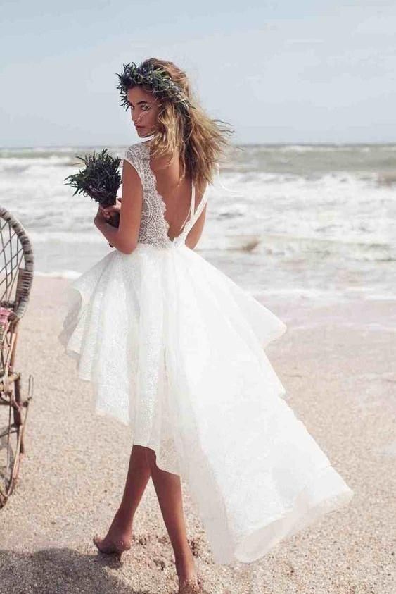 
                      
                        Boho Sleeveless Hi-Lo A-line Bateau Lace Beach Wedding Dress
                      
                    