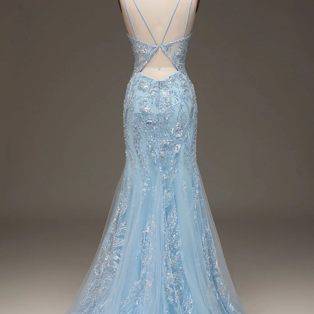 
                      
                        Elegant Slimming Sky Blue Sequin Prom Dress Long
                      
                    