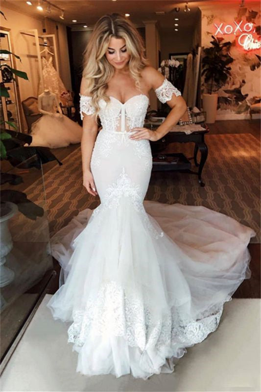 Gorgeous Sweetheart Mermaid Lace Wedding Dress with Detachable Sleeves