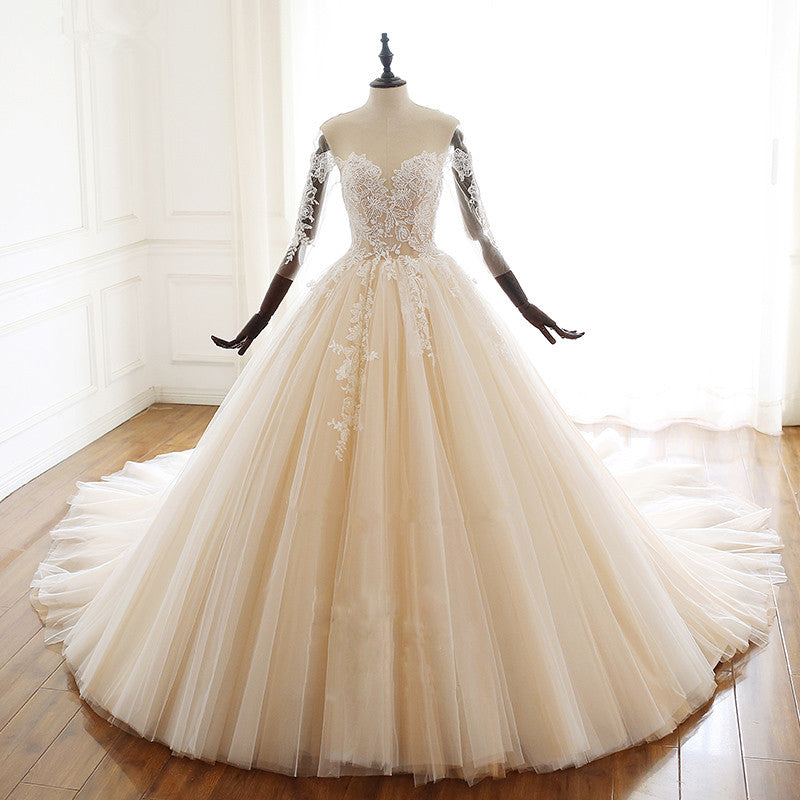 
                      
                        Sweetheart Long Sleeve Ball Gown Wedding Dress with Tulle Lace
                      
                    